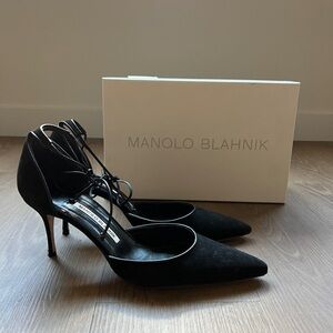 Manolo Blahnik Black Stiletto Heels with Ankle Straps